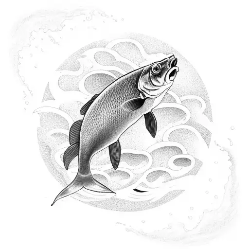 A Realistic Depiction Of A Carp Fish Jumping Out Of The Water With Waves In The Background