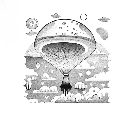 A Ufo Hovering Over A Serene Landscape With Healing Mushrooms Growing