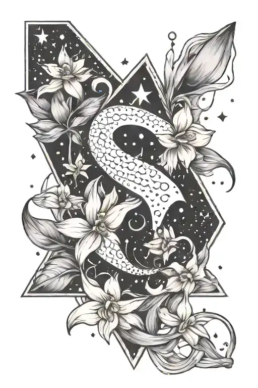 Constellation Pisces Combination With Daffodil Curlicue Triangle Letter A