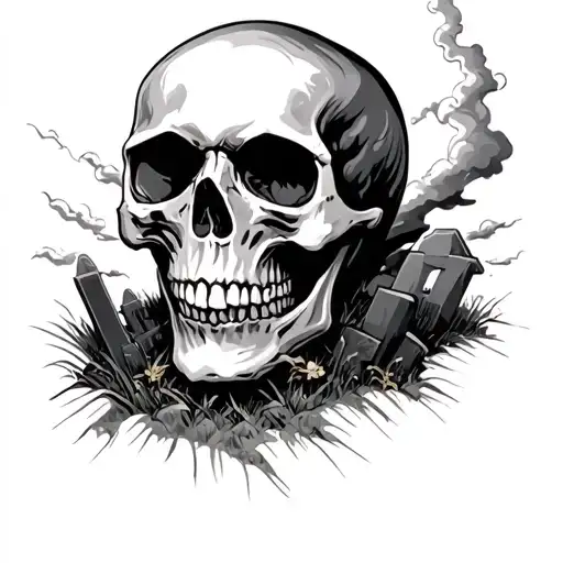 Skull And Grave Yard With Storm Clouds