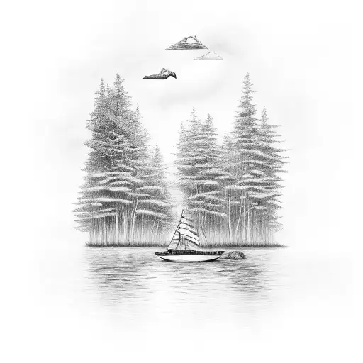 A Boat Sailing Through A Forest Filled With Animals