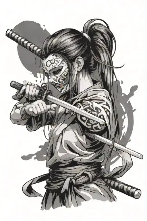 A Girl In A Mask With A Katana