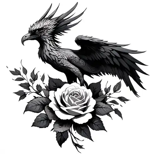 Phoenix Riding From Rose Flower