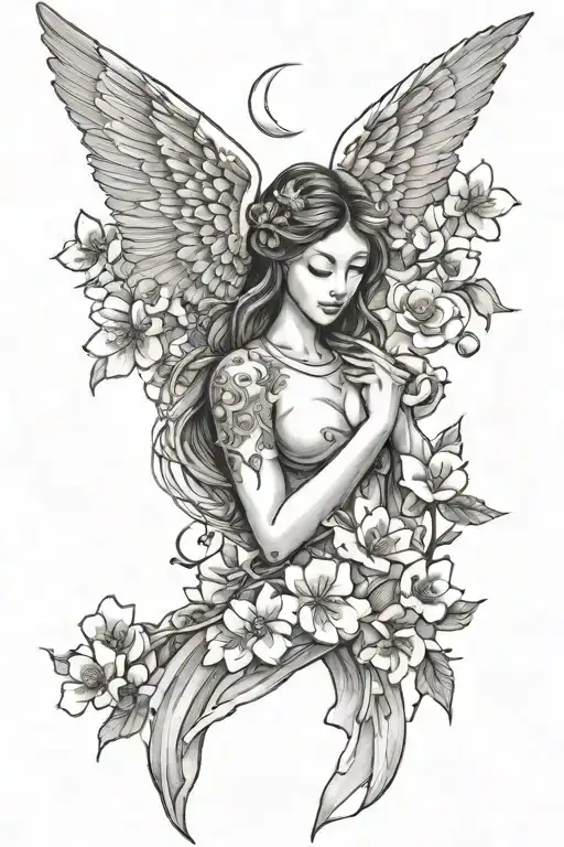 Angel And Sakura Flowers