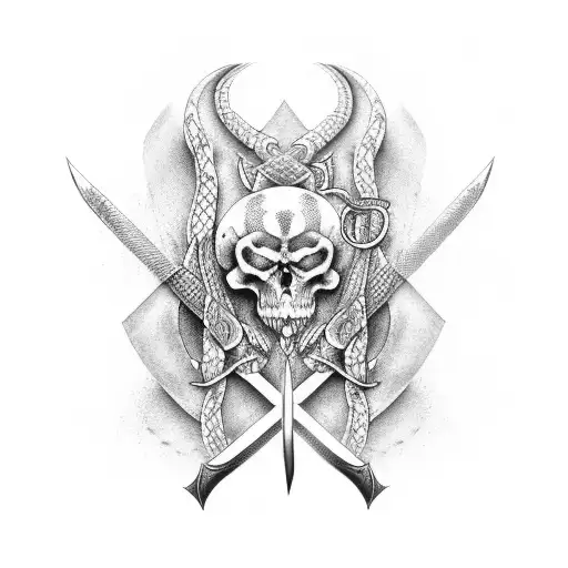 Vertical Tatto Sword Wrap It With Snakes