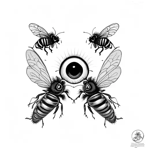 A Psychedelic Mushroom With Eyes And Bees Buzzing Around It