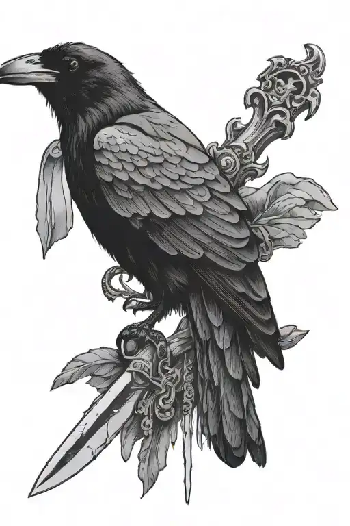 Raven Perched On Hand Holding A Bloody Dagger