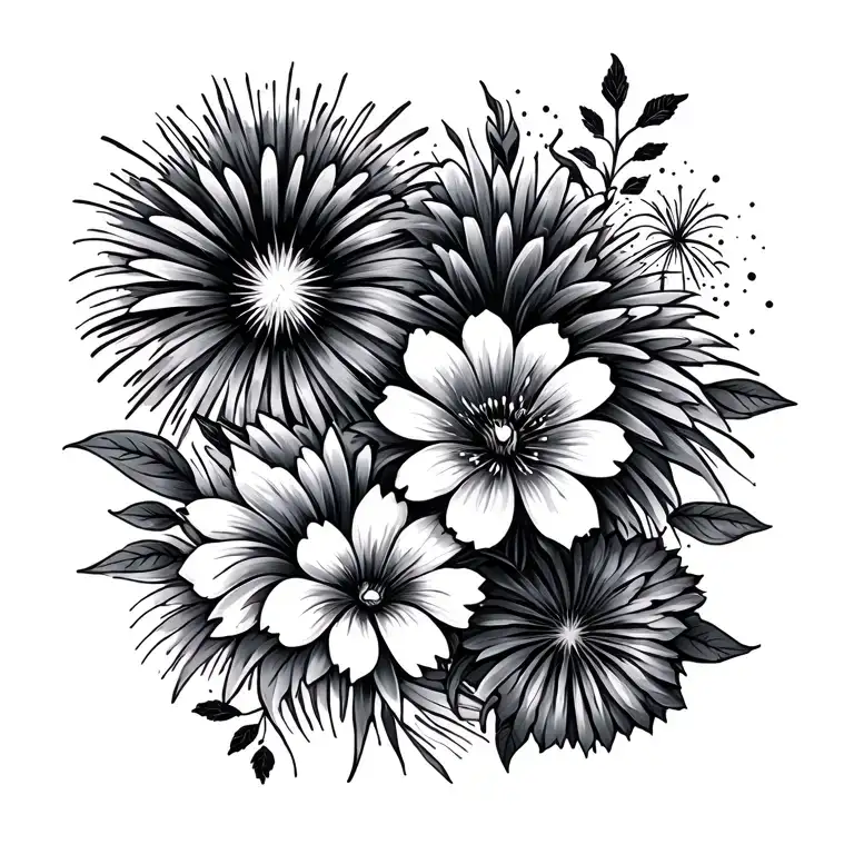 Fireworks And Flowers Intertwined