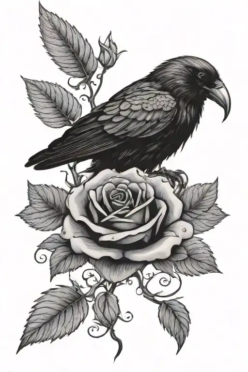 Crow Skull And Rose