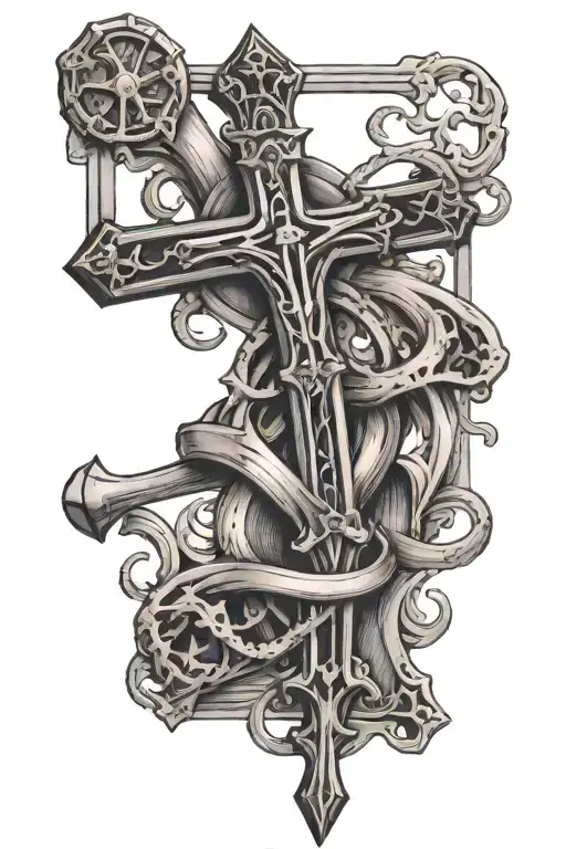 Card Hand Jack Cards With Wrenches And Fishing And A Cross