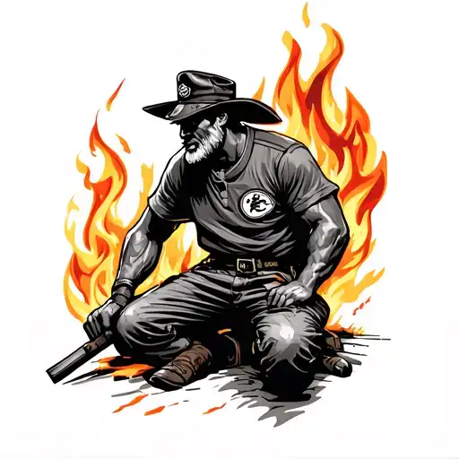 Hard Working Man By Fire With Chiefs Hat