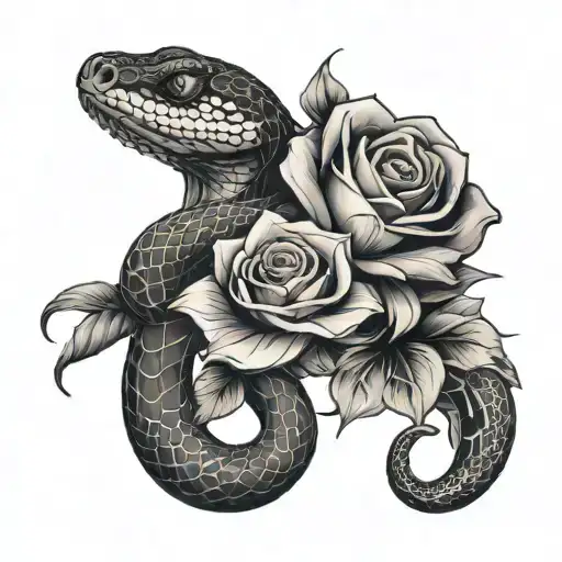 Snake Wrapped Around Flower Bouquet With Broken Vade