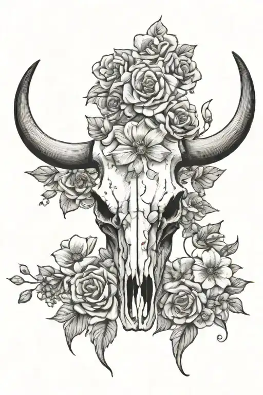 Longhorn Cow Skull With Flowers