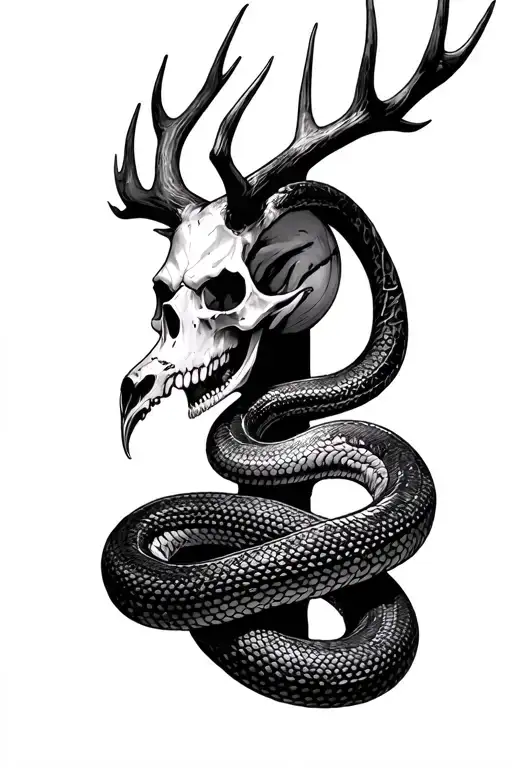 Wendigo Skull With A Snake Going Vertically