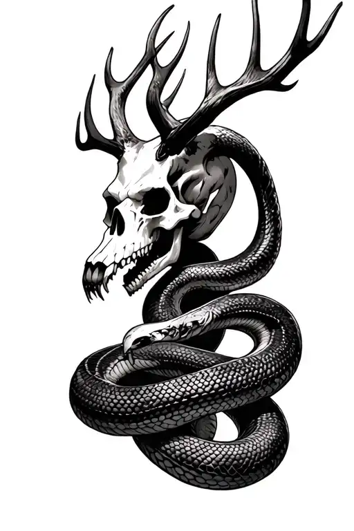 Wendigo Skull With A Snake Going Vertically