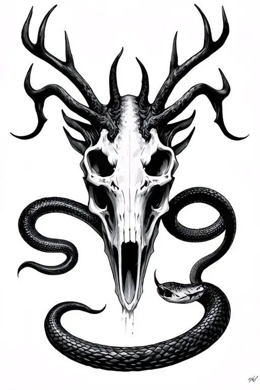 Wendigo Skull With A Snake Going Vertically