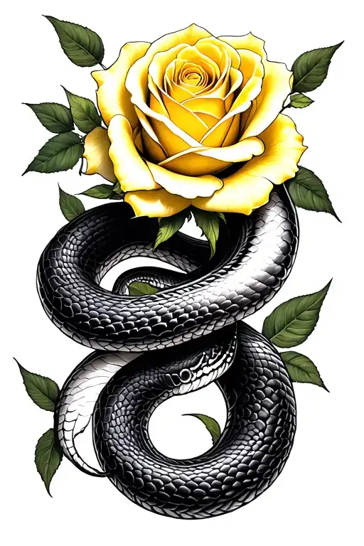 Snake With Yellow Rose Intertwined