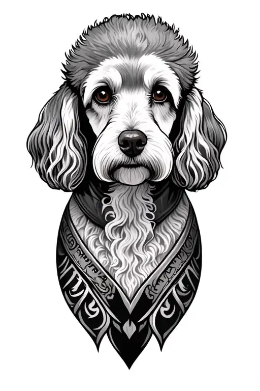 Standard Poodle Wearing A Viking Warrior