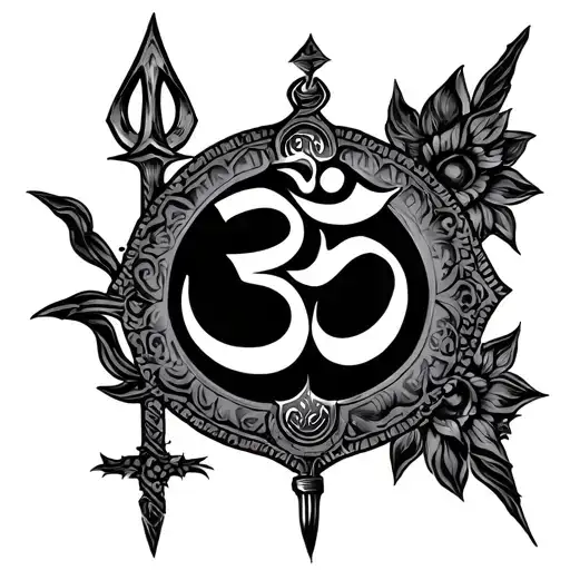 Om Symbol With Trishul Trident Incorperated With Faith And Beleive