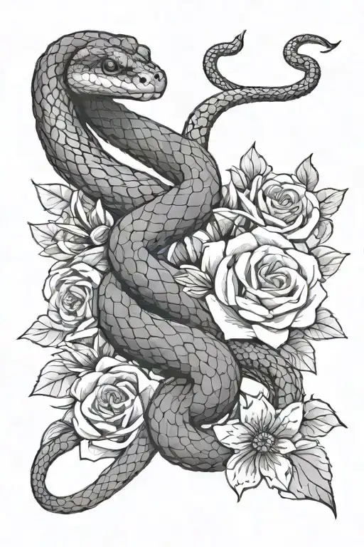 Snake Wrapped Tightly Holding Flowers