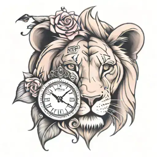Pink Clock Lion Face Woman Eye