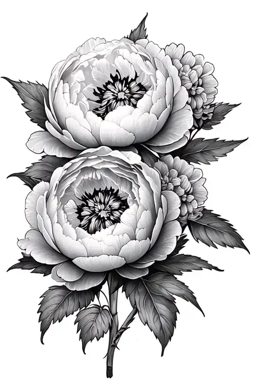 Lavender Peonies Black And Grey Tatto Style
