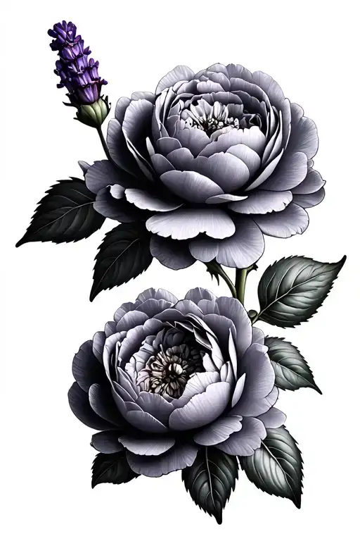 Lavender Peonies Black And Grey Tatto Style