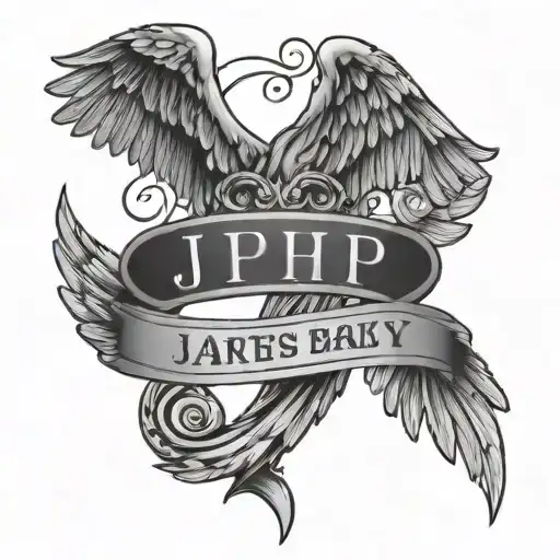 Jhp Text With Dates Above And Below And Angel Wings