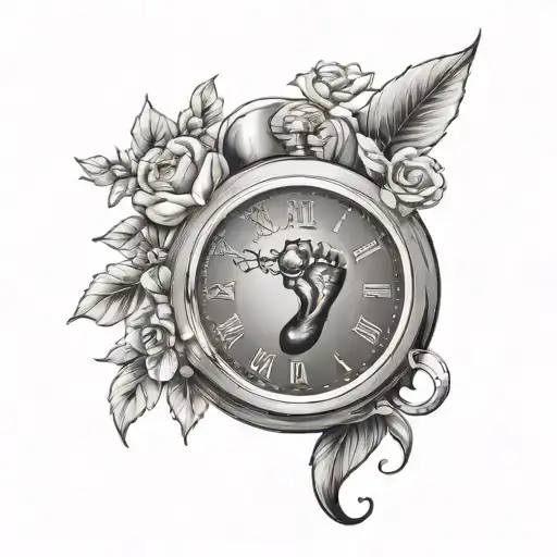 Clock With Baby Footprint And Flowers