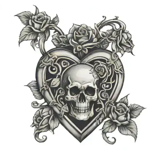 A Gothic-inspired Heart Locket With A Skull And Roses Motif
