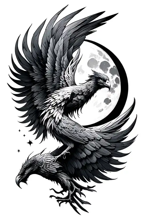 Phoenix Rising Moon Merging Together Symbolizing