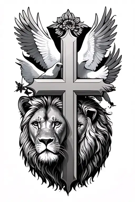 Cross With Doves And A Lion
