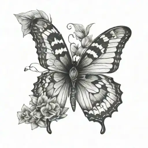 Butterfly With Number 001 Fine Line Drawing