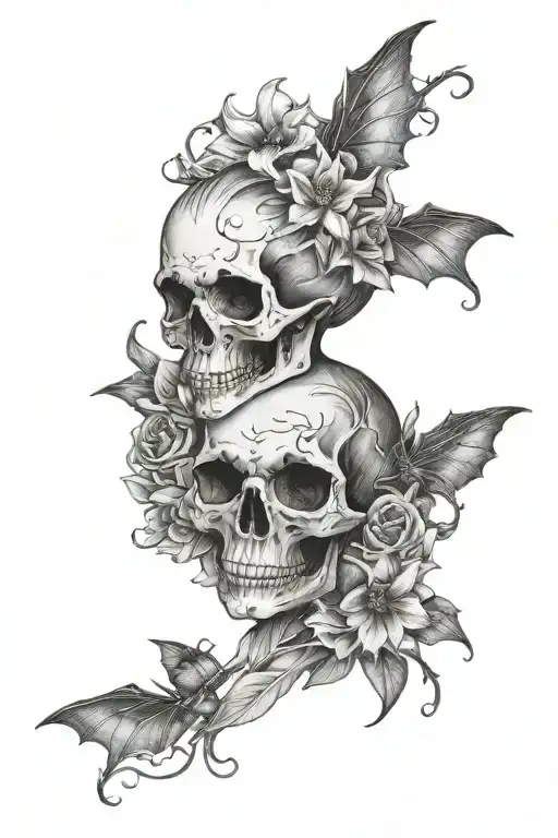 Bat Women Ghost Flower Skull