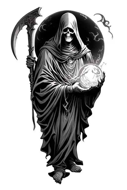 Grim Reaper With Scythe Holding The Orb Of Souls