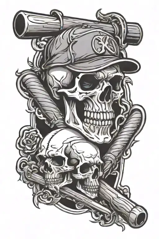Skull And Baseball Bat Intertwined
