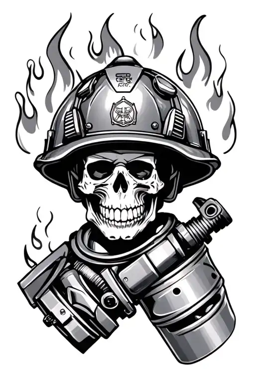 Mechanic Piston Firefighter Helmet Skull Flames