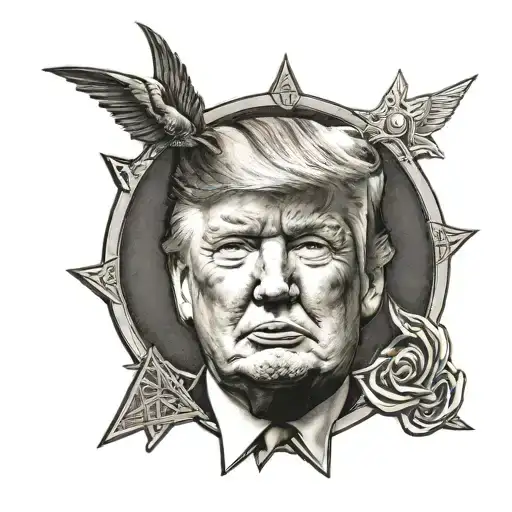 A Black Tattoo Of A Minimalist Donald Trump