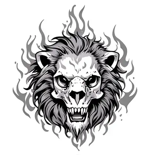 Lions Skull Glowing Eys And Flames