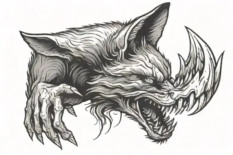 Human Hand Reaching And Pulling A Tooth Out Of A Rabid Fox Head