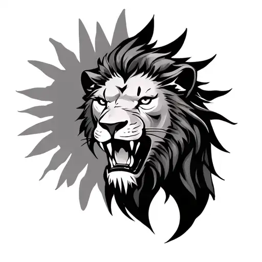 Rune For Lion With Big Fangs With Sun Rising Behind It