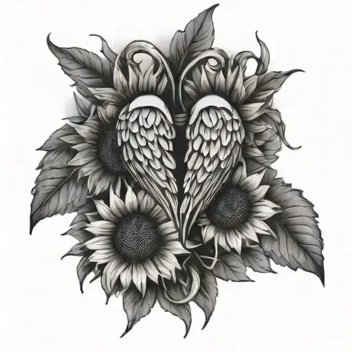 Bleeding Heart With Sunflowers And Angel Wings