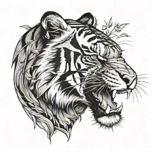 A Tiger Roaring With Nature Background