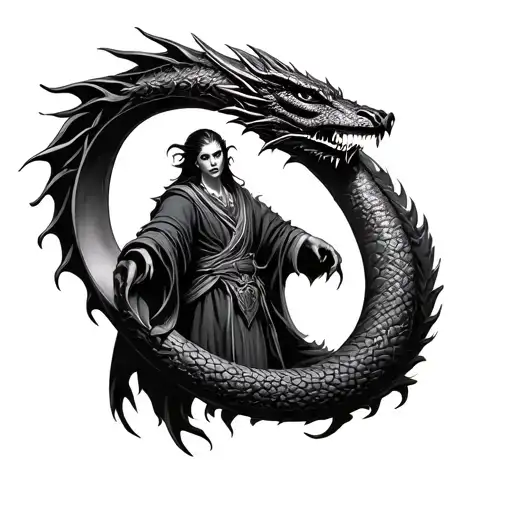 Sorceres Apprentice Surrounded By Dragon Ring