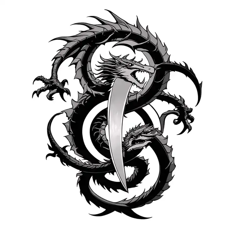 Dragons Entwined With A Round Talisman Behind A Spartan Warrior