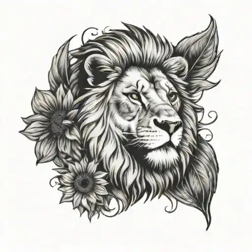 Half Lions Face With Other Half Being A Sunflower