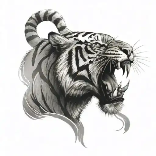 A Tiger Roaring With Nature Background