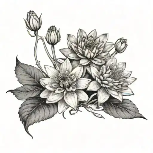 Chrysanthemum And Water Lily And Narcissus And Daffodil Back Tattoo Big