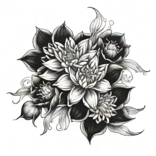 Intertwined Chrysanthemum And Water Lily And Narcissus And Daffodil Back