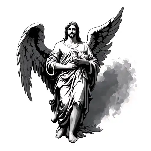 A Standing Angel With A Cheald In His Hands